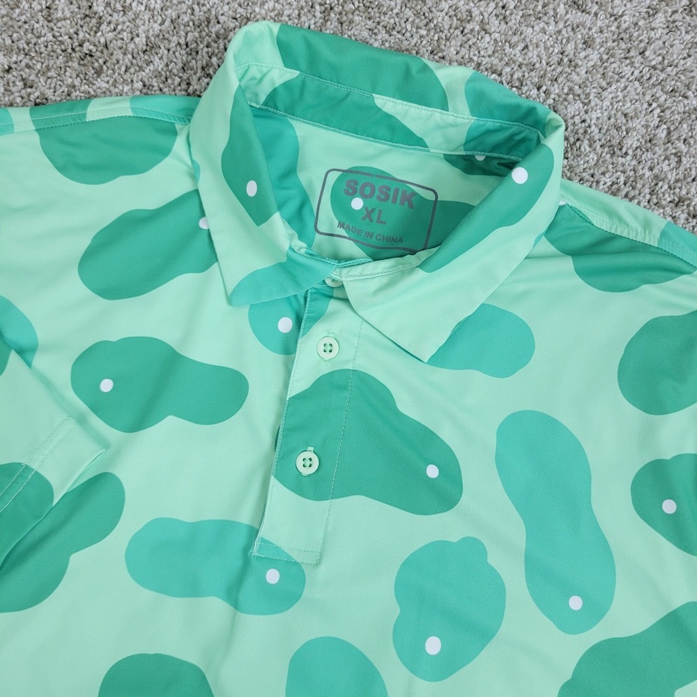 Sosik Mens XL Green AOP Putting Greens Performance Stretch Golf Polo SS